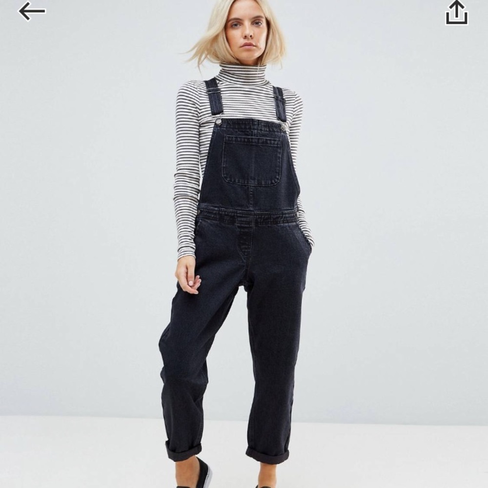 ASOS Petite Denim Overalls / Washed Black